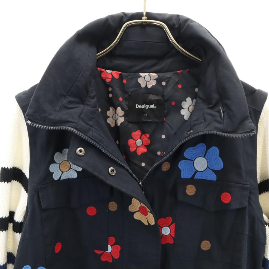 Desigual（デシグアル） 総柄 2WAY ニット切替 ジャケット 42 ネイビー 