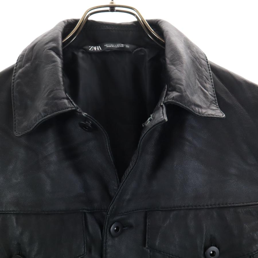 ZARA（ザラ） クラフトレザージャケット S ブラック メンズ 古着 中古