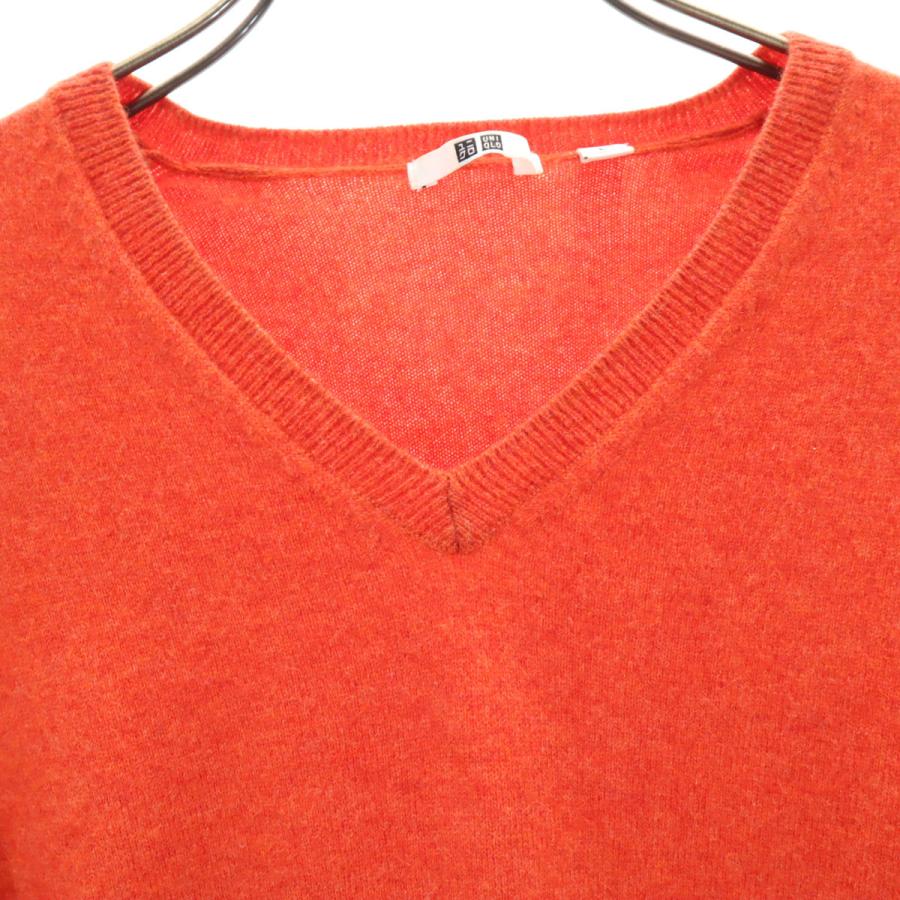 ユニクロ（UNIQLO） カシミヤ100％ 長袖 Vネック セーター L オレンジ