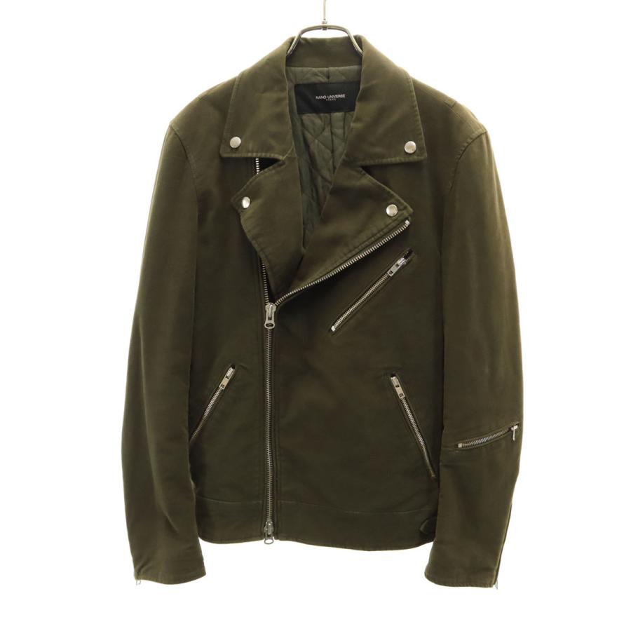 美品 ナノユニバース ダブルライダース ラムレザー 希少色 カーキ L