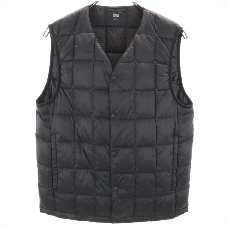 ユニクロ（UNIQLO） Vネック ダウンベスト M ブラック系 メンズ 古着