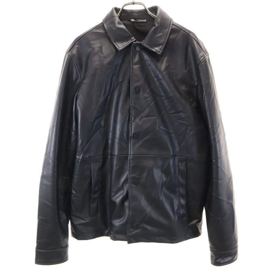 ZARA（ザラ） フェイク レザージャケット M ブラック メンズ 古着 中古