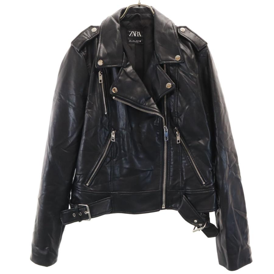 ZARA（ザラ） フェイクレザー ダブルライダースジャケット L ブラック