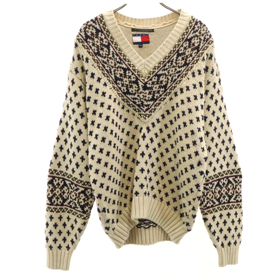 古着   トミーヒルフィガー 90s オールド 総柄 長袖 セーター M ベージュ ニット レディース TOMMY HILFIGER（トミー・ヒルフィガー） 90s オールド 総柄 長袖