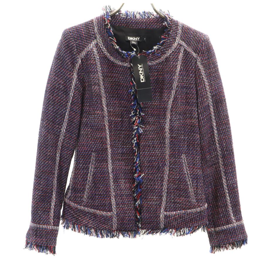 未使用 DKNY ディーケーエヌワ  ダナキャランニューヨーク ツイード ノーカラージャケット マルチ レディース 未使用 DKNY ディーケーエヌワ ダナキャランニューヨーク ツイード