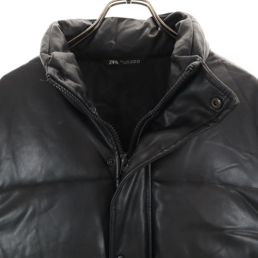 ZARA（ザラ） フェイクレザー 中綿ジャケット L ブラック メンズ 古着