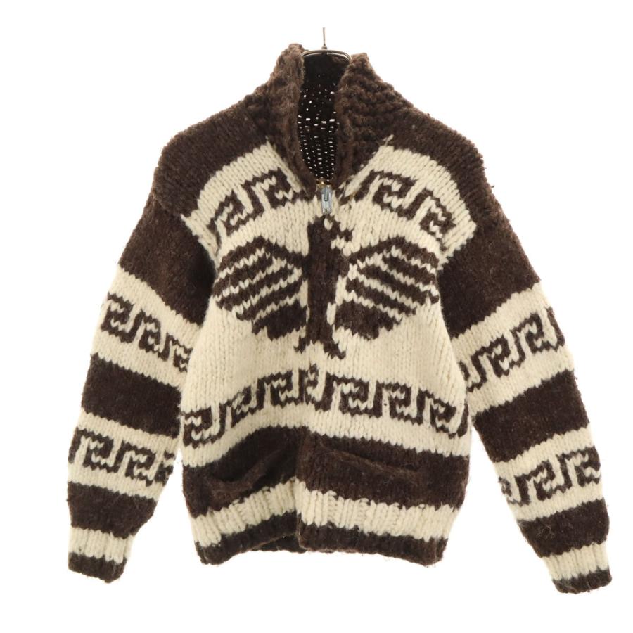 80s90s USA ヴィンテージ 総柄 カウチン ニット ジップ ジャケット 80s ヴィンテージ サンダーバード カウチンジャケット ブラウン ニット
