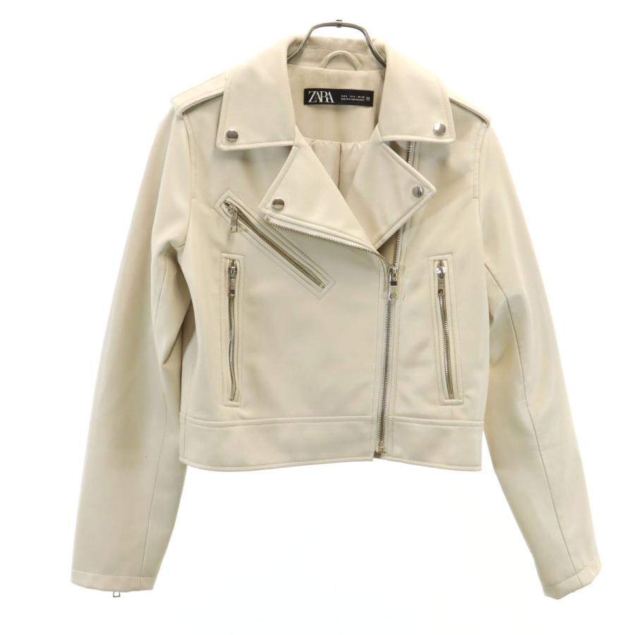 ZARA（ザラ） フェイクレザー ダブルライダースジャケット S ベージュ