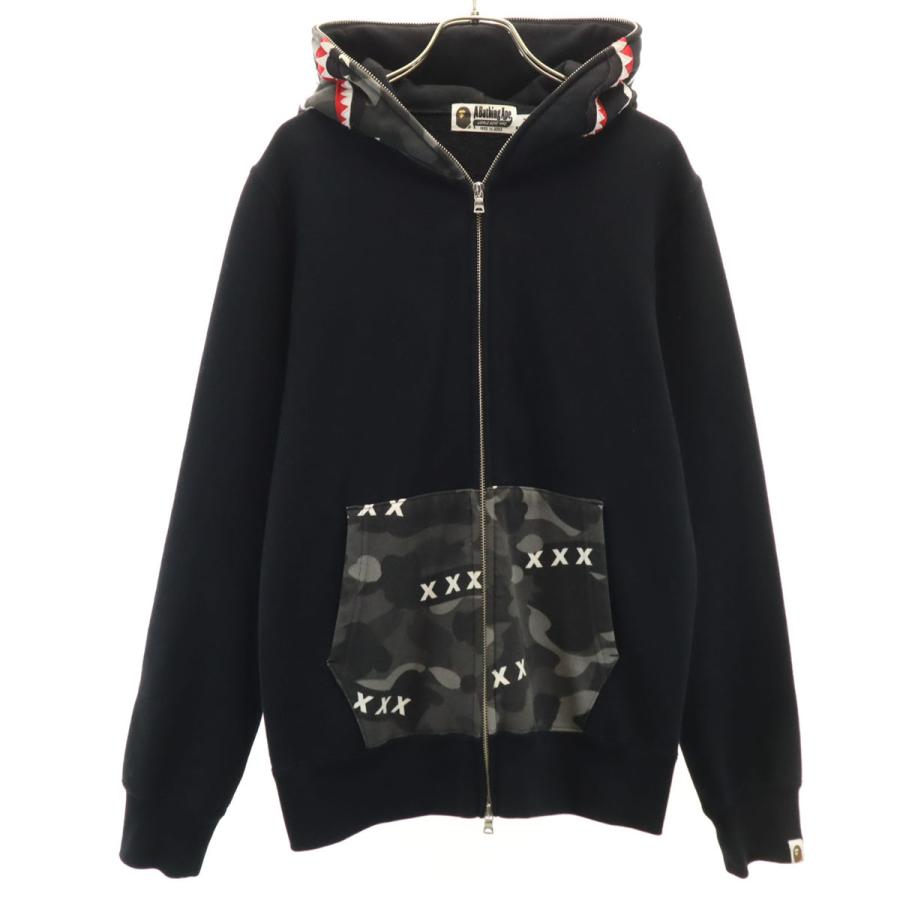 A BATHING APE アベイシングエイプ 日本製 シャーク 長袖 スウェット ジップパーカー M ブラック メンズ A BATHING APE（アベイシングエイプ） 日本製 シャーク 長袖