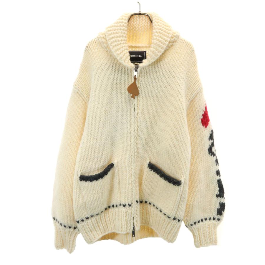 WIND AND SEA ウィンダンシー ウール100% カウチンジャケット M ホワイト セーター メンズ WIND AND SEA（ウィンダンシー） ウール100% カウチンジャケット M