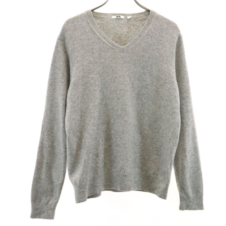ユニクロ（UNIQLO） カシミヤ100％ 長袖 Vネック セーター XL グレー 