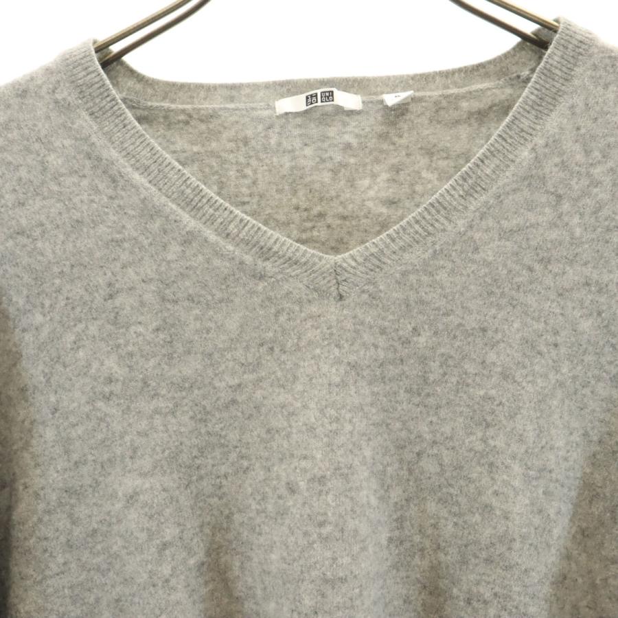 ユニクロ（UNIQLO） カシミヤ100％ 長袖 Vネック セーター XL グレー