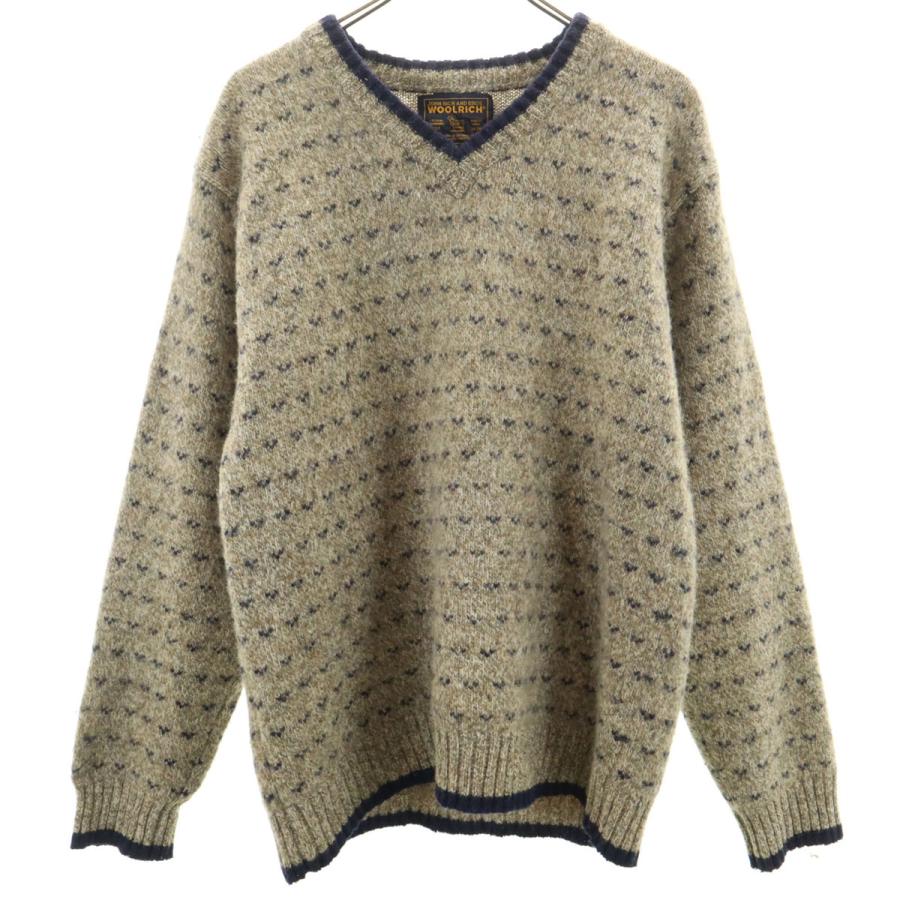 WOOLRICH（ウールリッチ） 総柄 長袖 Vネック セーター M カーキ