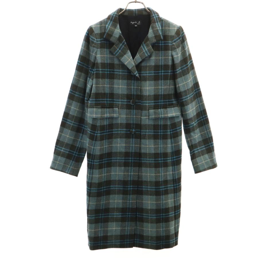 agnes b.（アニエスベー） チェック柄 チェスターコート 38 ブルー