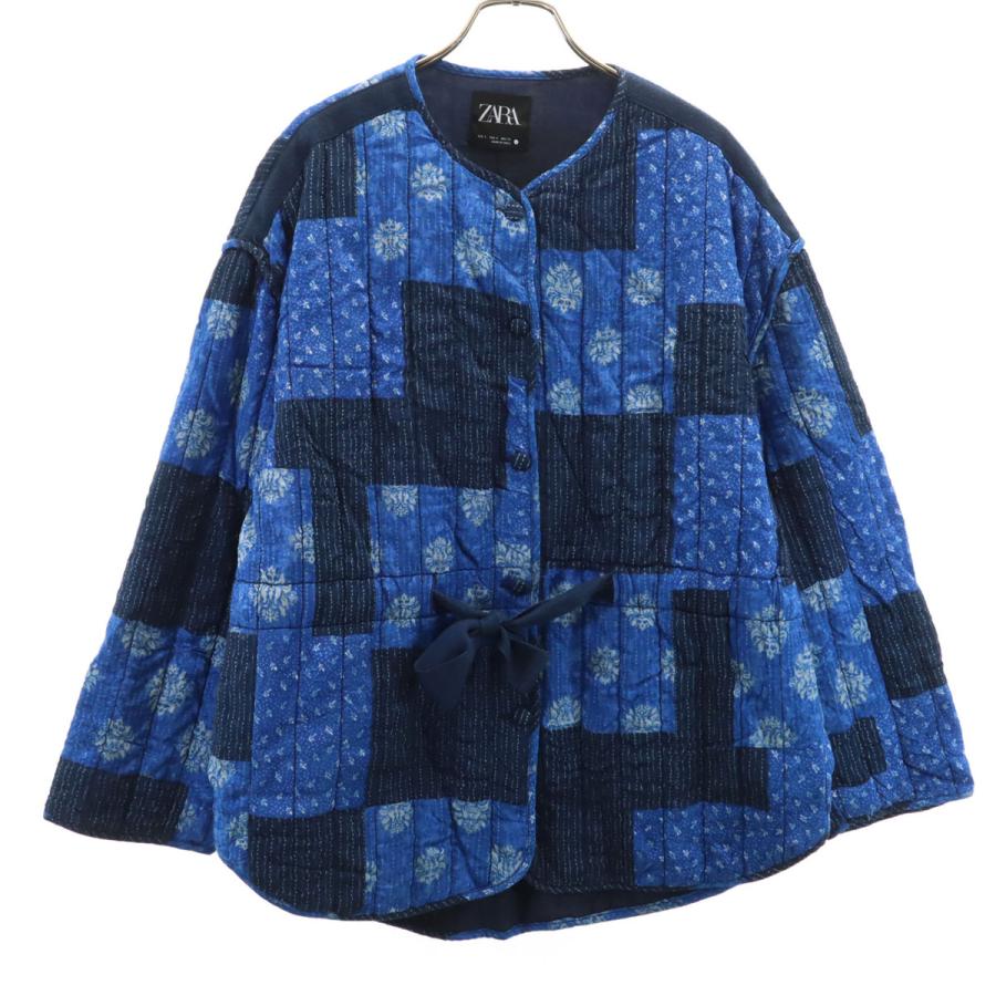 ZARA（ザラ） 花柄 パッチワーク キルティングジャケット S ブルー