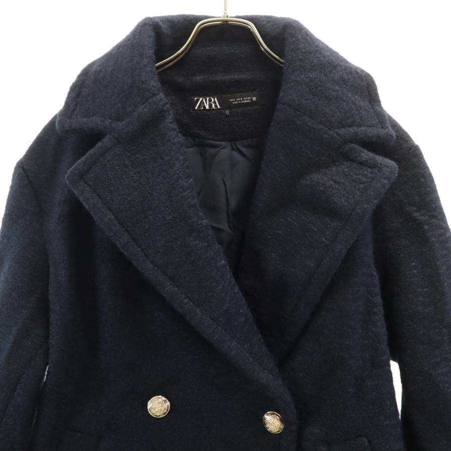 ZARA（ザラ） 美品 ブークレ ジャケット S ネイビー ダブルブレスト
