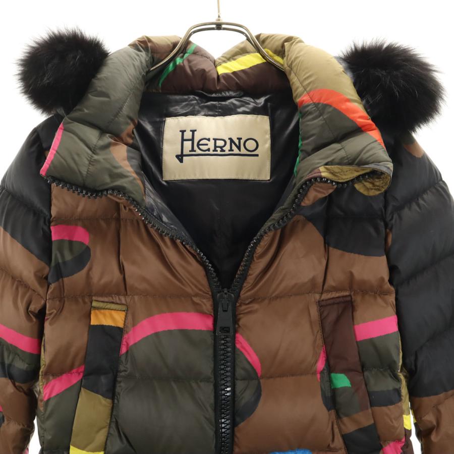 HERNO（ヘルノ） 総柄 ダウンジャケット 42 ブラウン レディース 古着