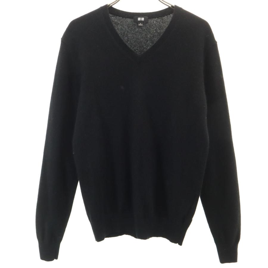 ユニクロ（UNIQLO） カシミヤ100％ 長袖 Vネック セーター S ブラック