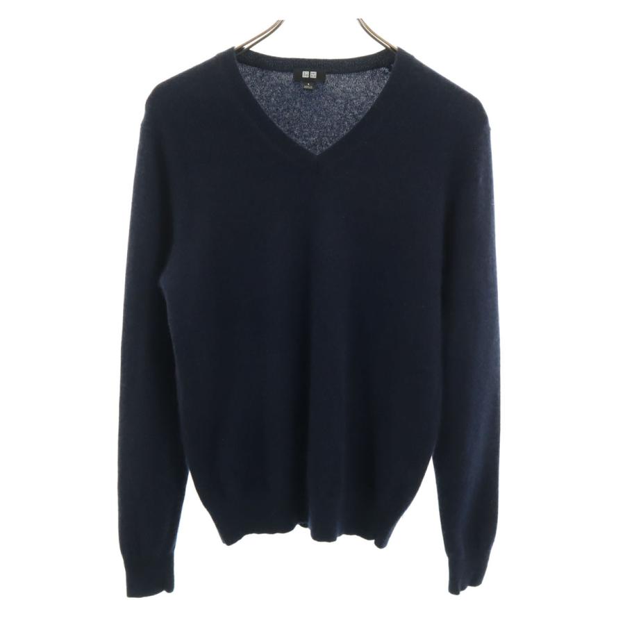 ユニクロ（UNIQLO） カシミヤ100％ 長袖 Vネック セーター S ネイビー