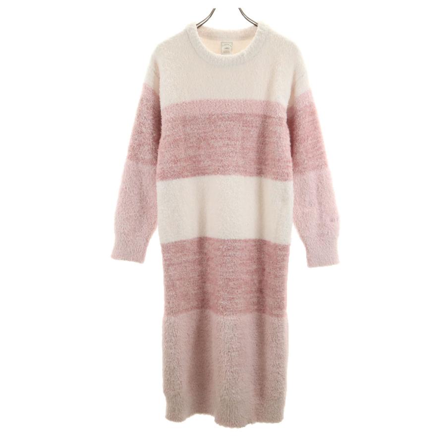 gelato pique（ジェラートピケ） ボーダー柄 長袖 ワンピース F ピンク