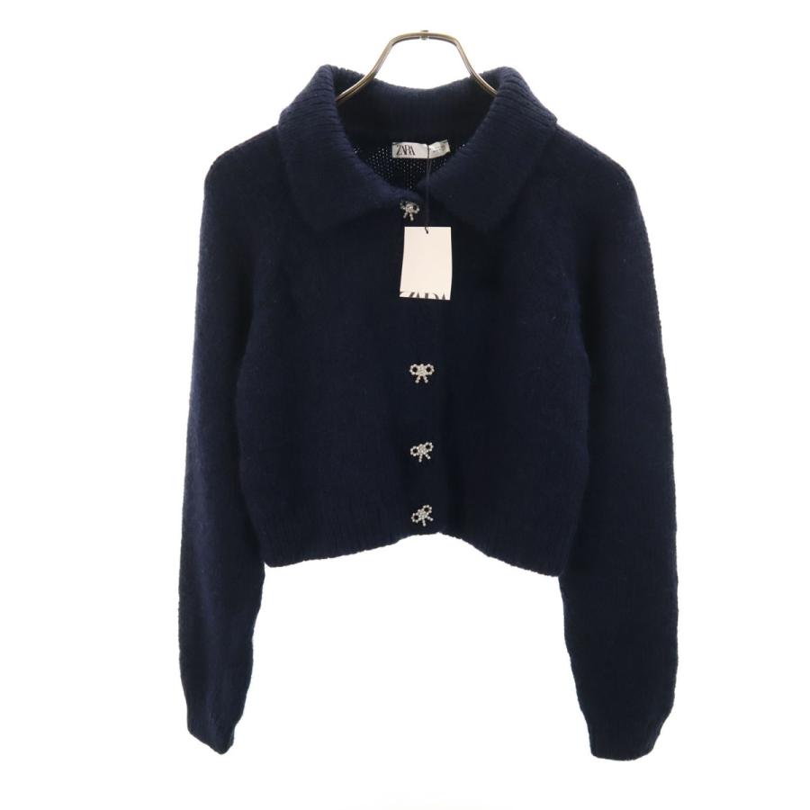 【未使用】 ZARA マクラメ ニット コート コーディガン ブラック ZARA（ザラ） 未使用 長袖 ニットカーディガン L ネイビー レディース