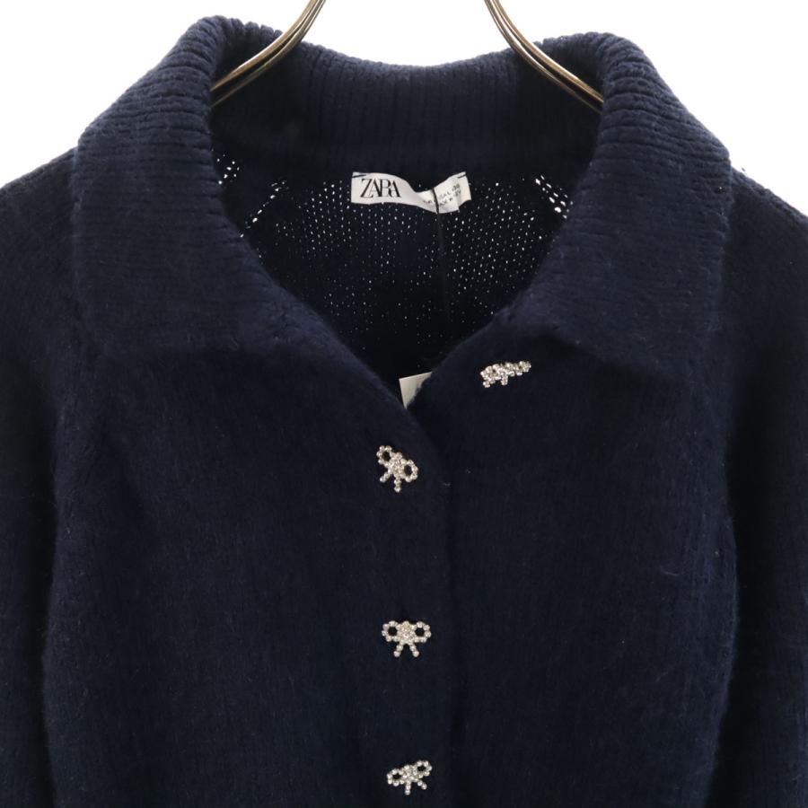 【未使用】 ZARA マクラメ ニット コート コーディガン ブラック ZARA（ザラ） 未使用 長袖 ニットカーディガン L ネイビー レディース