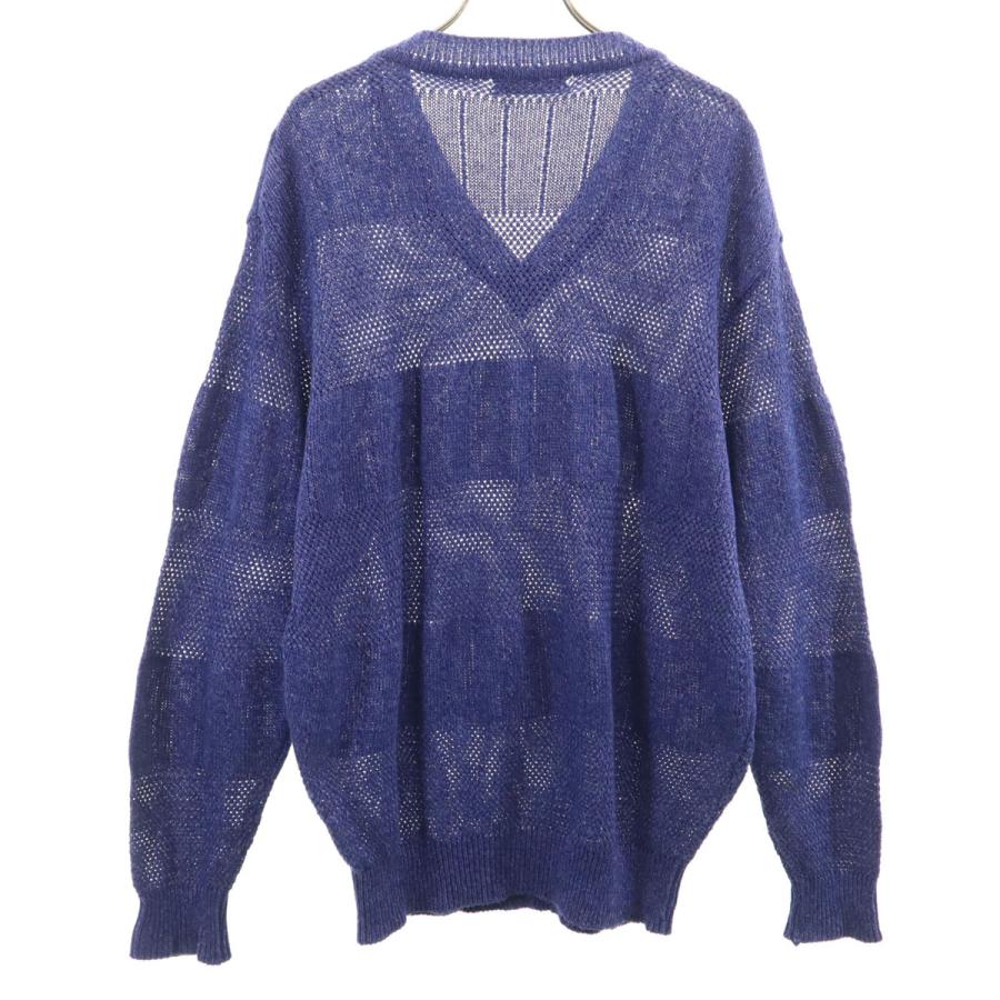 古着 Christian Dior クリスチャンディオール 90s 日本製 リネンブレンド オールド 長袖 Vネック ニット M 青紫 メンズ Christian Dior（クリスチャン・ディオール） 90s 日本製 リネン