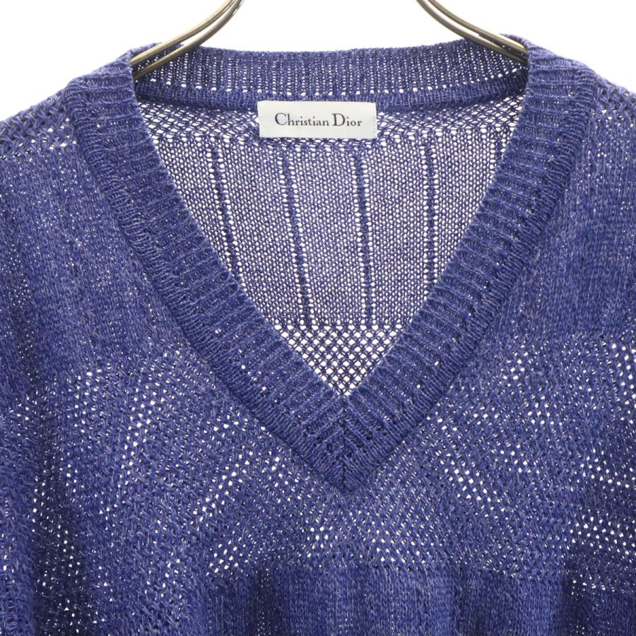 古着 Christian Dior クリスチャンディオール 90s 日本製 リネンブレンド オールド 長袖 Vネック ニット M 青紫 メンズ Christian Dior（クリスチャン・ディオール） 90s 日本製 リネン