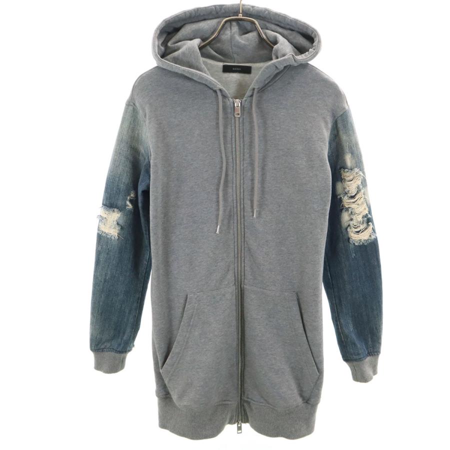 古着 DIESEL ディーゼル 長袖 デニム切替 ジップパーカー S グレー レディース DIESEL（ディーゼル） 長袖 デニム切替 ジップパーカー S グレー