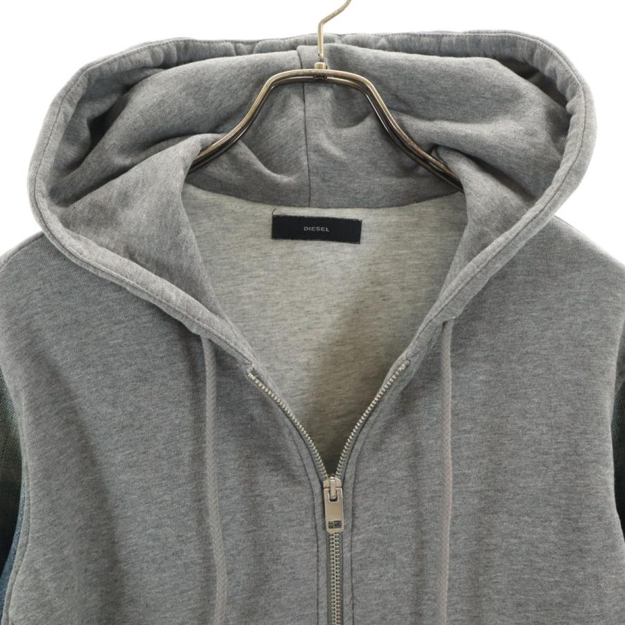 古着 DIESEL ディーゼル 長袖 デニム切替 ジップパーカー S グレー レディース DIESEL（ディーゼル） 長袖 デニム切替 ジップパーカー S グレー