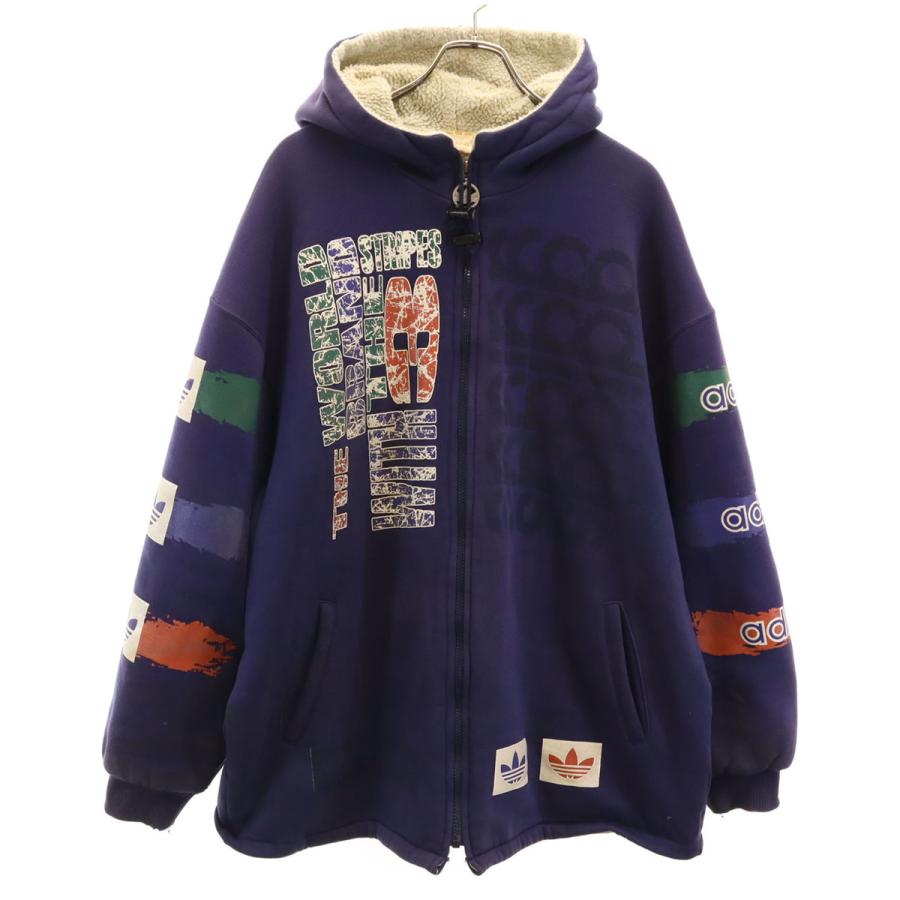 adidas アディダス 80s ヴィンテージ デサント製 トレフォイルロゴ 長袖 フリース ジップパーカー o ネイビー メンズ adidas（アディダス） 80s ヴィンテージ デサント製 トレフォイルロゴ