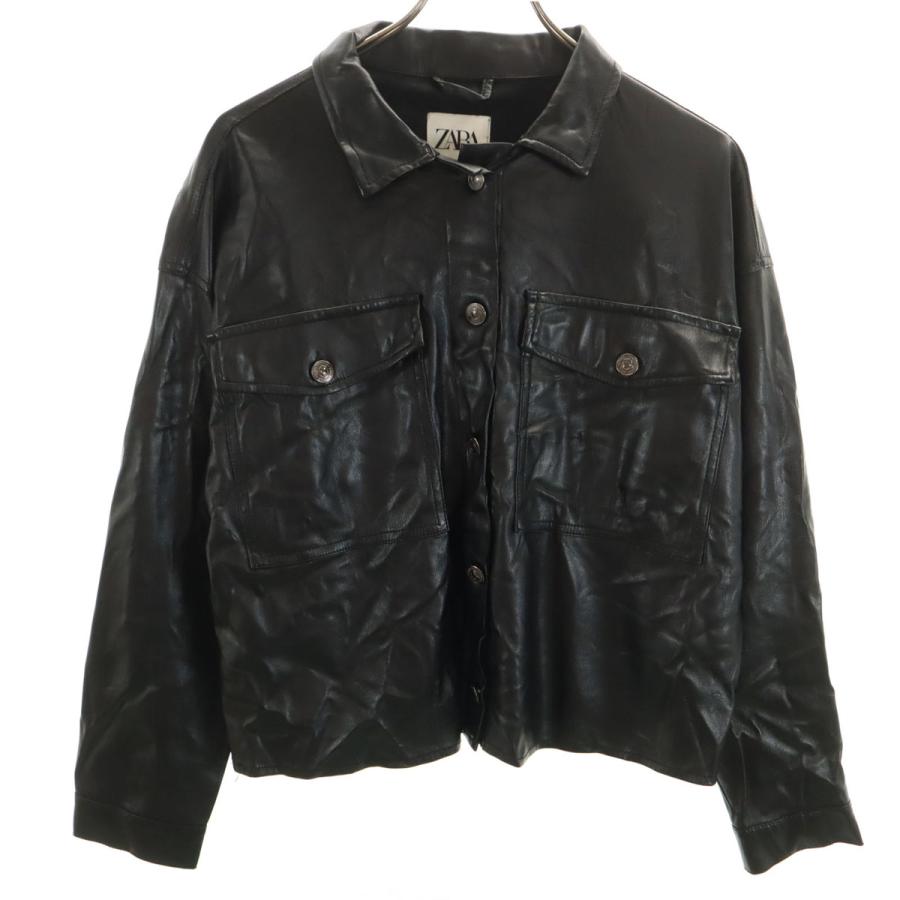ZARA（ザラ） フェイク レザージャケット S ブラック レディース 古着