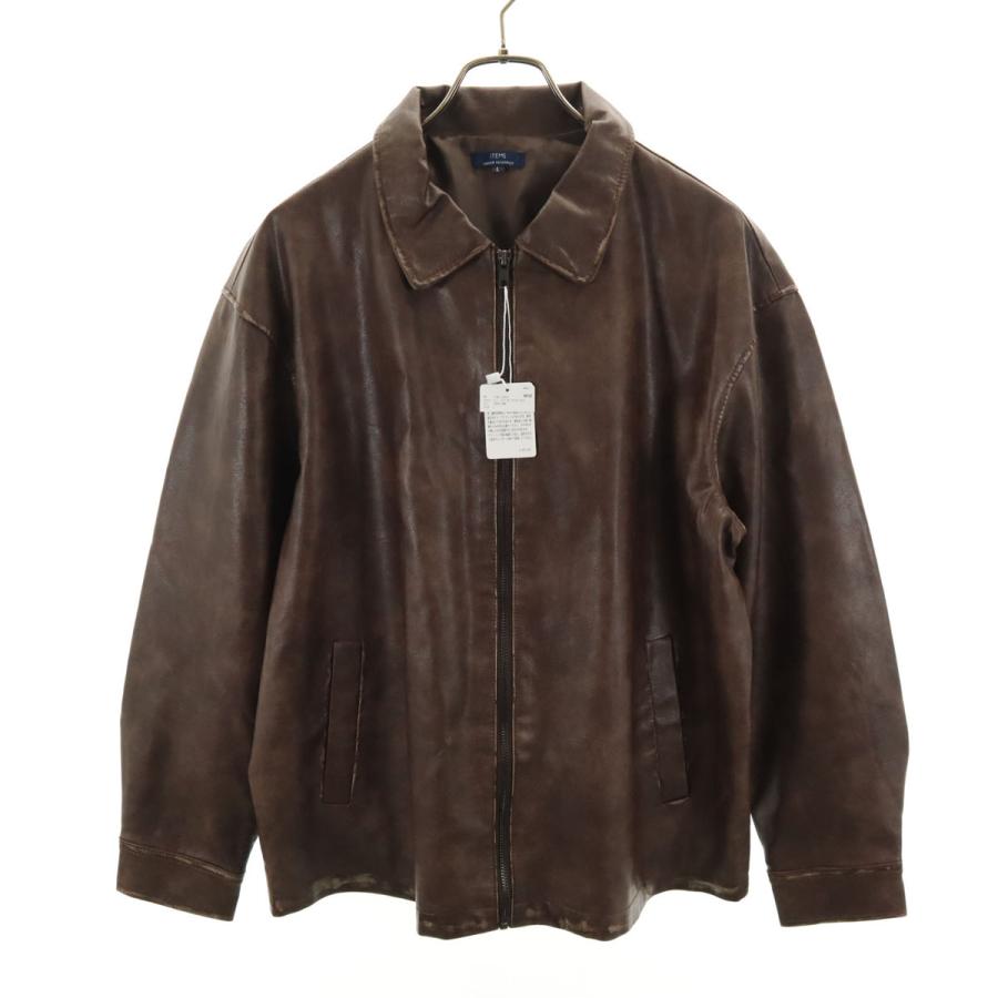 MARC NEW YORK レザージャケット 本革 ブラウン L ユーロ古着 古着 MARC NEW YORK/マークニューヨーク/ ジップアップレザー