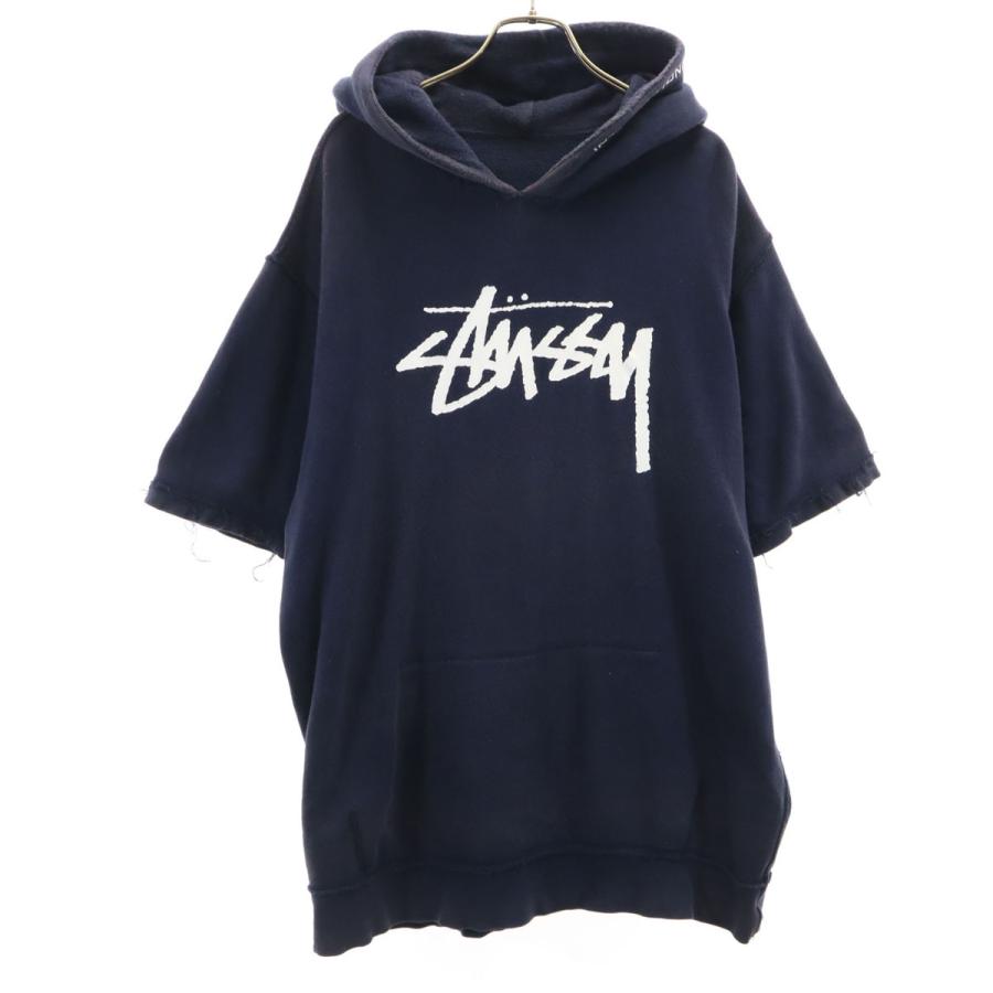 STUSSY（ステューシー） 半袖 パーカー ネイビー 裏起毛 レディース