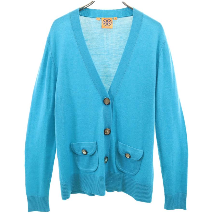 TORY BURCH（トリーバーチ） 長袖 Vネック ニットカーディガン XL 水色 