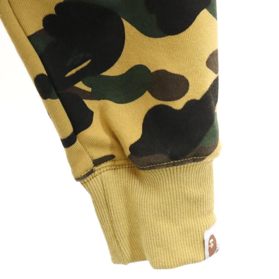A BATHING APE アベイシングエイプ 日本製 カモフラ柄 長袖 スウェット シャーク ジップパーカー M キャメル 迷彩 メンズ 古着 中古の画像