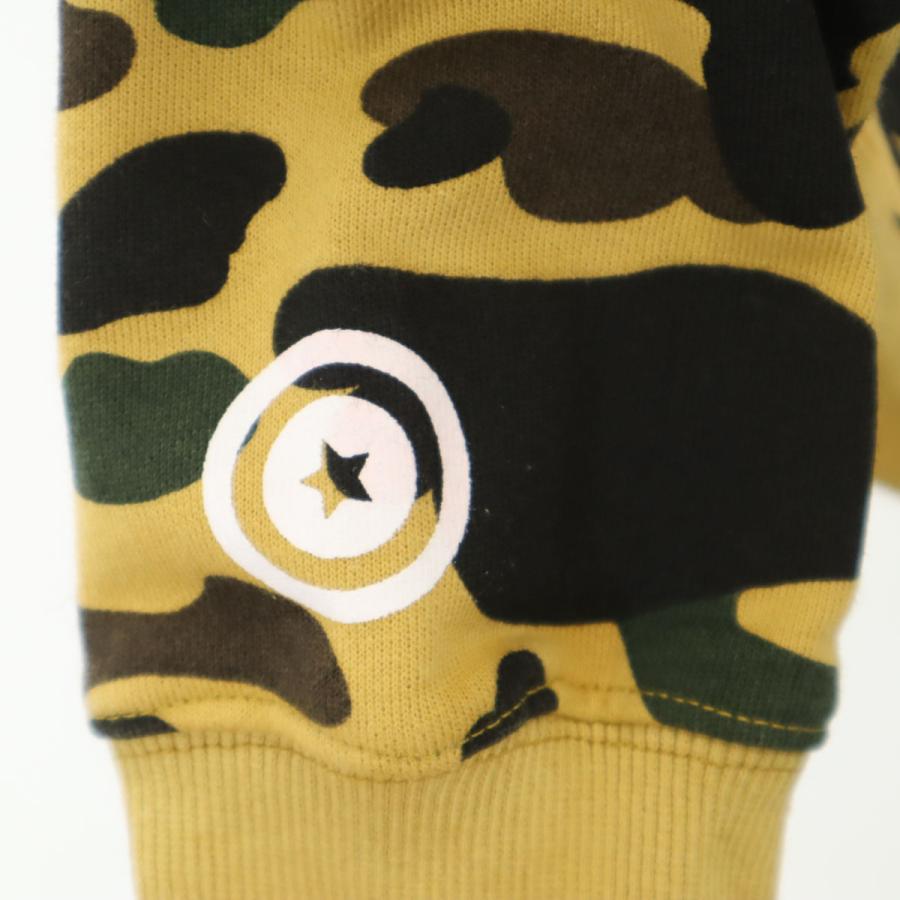 A BATHING APE アベイシングエイプ 日本製 カモフラ柄 長袖 スウェット シャーク ジップパーカー M キャメル 迷彩 メンズ 古着 中古の画像
