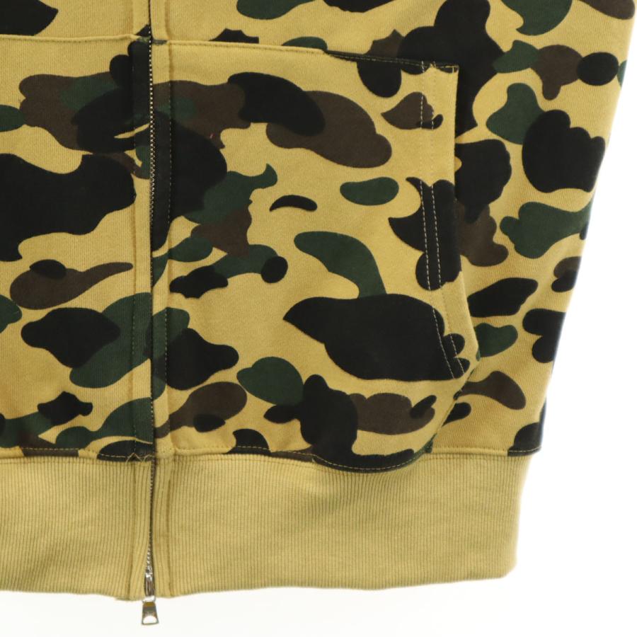A BATHING APE アベイシングエイプ 日本製 カモフラ柄 長袖 スウェット シャーク ジップパーカー M キャメル 迷彩 メンズ 古着 中古の画像