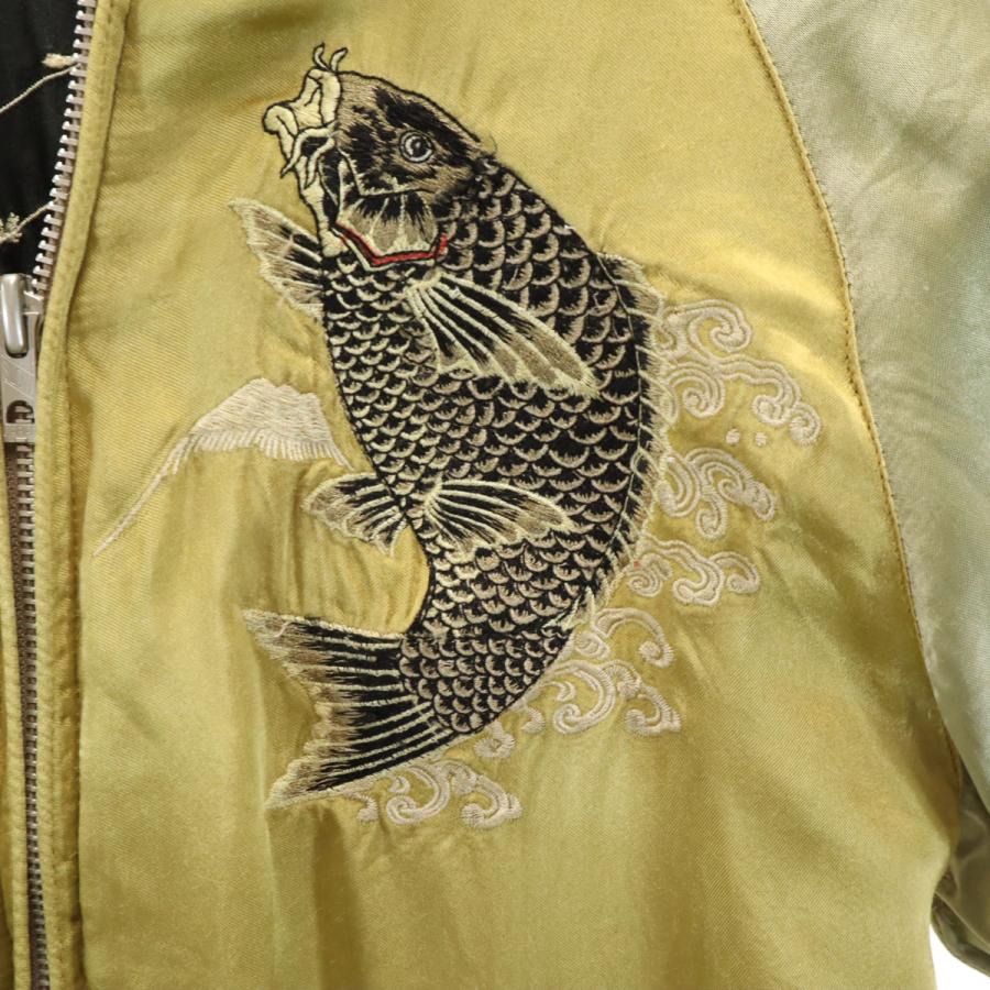 花旅楽団 鯉刺繍 リバーシブル スカジャン M ゴールド 和柄 メンズ
