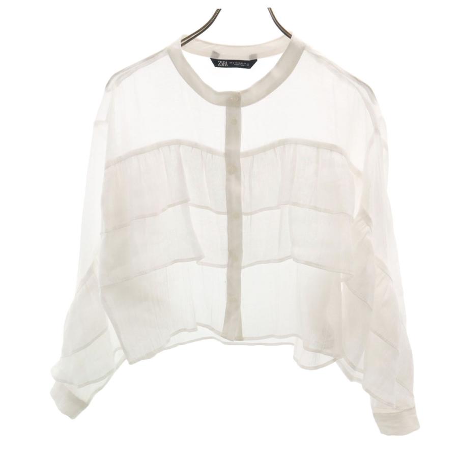 ZARA（ザラ） 長袖 フリル ブラウス M ホワイト シャツ レディース 