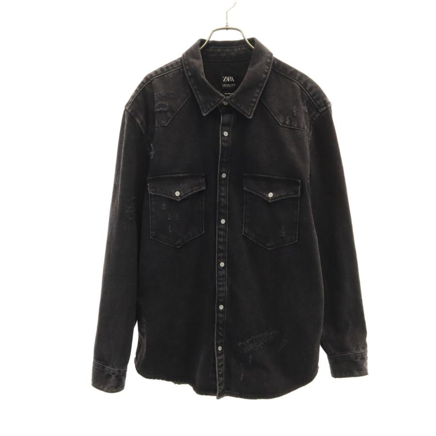 ZARA（ザラ） ヴィンテージ加工 デニム シャツジャケット XL ブラック 
