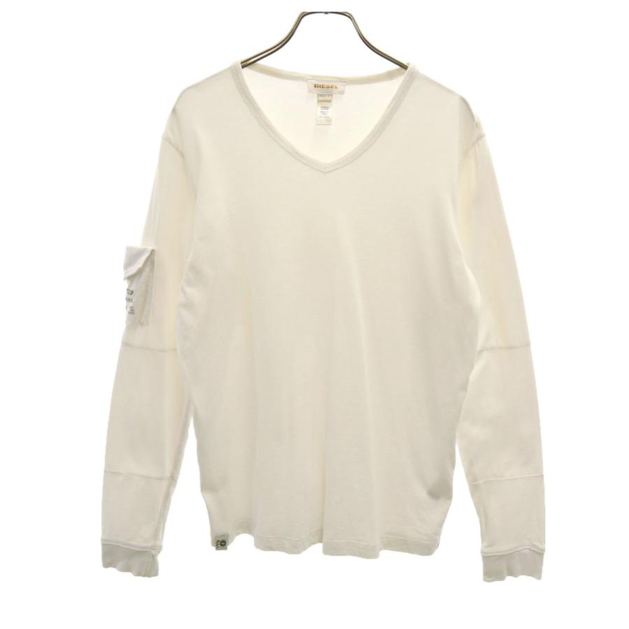 DIESEL（ディーゼル） 長袖 Vネック Tシャツ S ホワイト ロンT メンズ