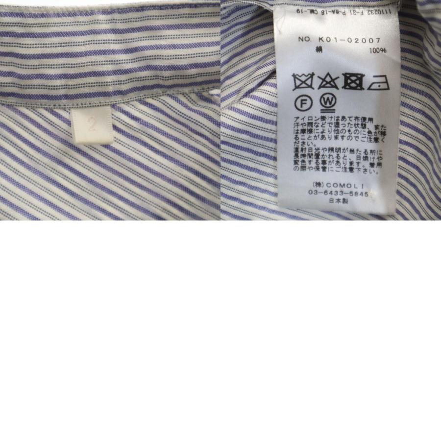 COMOLI（コモリ） 日本製 シルク ストライプ柄 長袖 バンドカラー