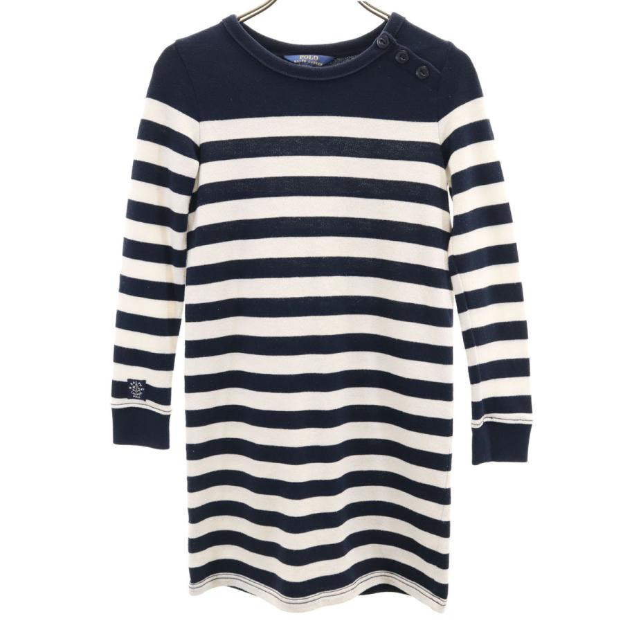 新品 ローレンラルフローレン ロングワンピース 半袖 QR ボーダー 紺 白 M POLO RALPH LAUREN（ポロ・ラルフローレン） ボーダー柄 長袖