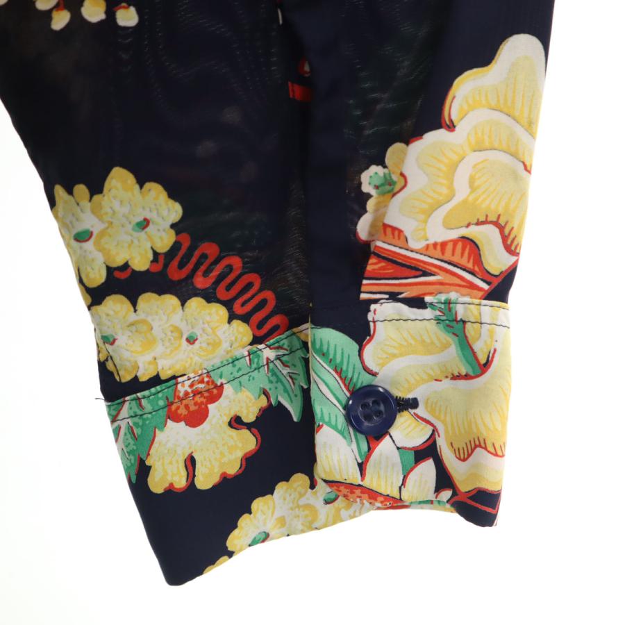SUN SURF 美品 サンサーフ ハワイアン柄 長袖 アロハシャツ S ネイビー