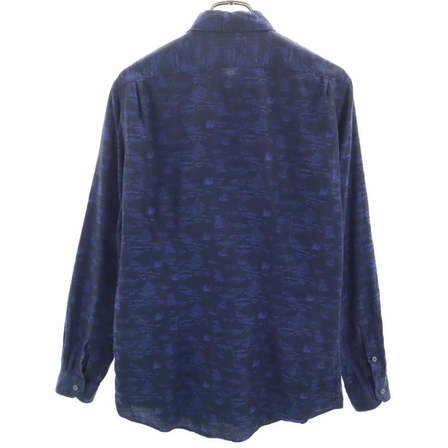 美品 大きいサイズXL 希少プリント ポールスミス 長袖シャツ コットン 紺系 Paul Smith LONDON ポールスミスロンドン 日本製 総柄 長袖 コットン