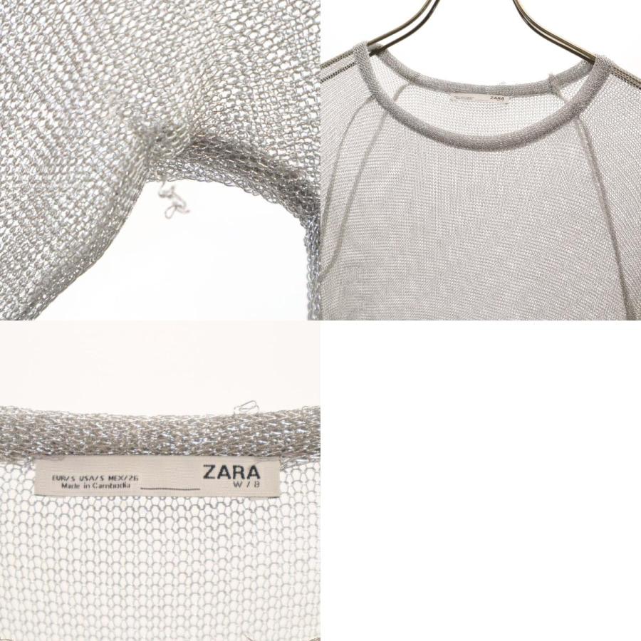 ZARA（ザラ） 長袖 メッシュ ワンピース S シルバー レディース 古着