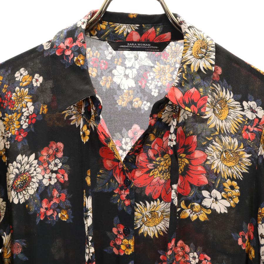 ZARA WOMAN ザラウーマン 花柄 長袖 シャツワンピース M ブラック