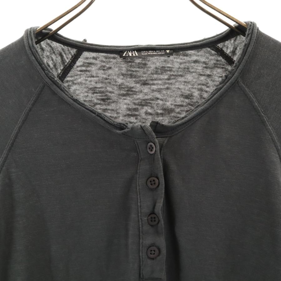 ZARA（ザラ） 長袖 ヘンリーネック Tシャツ L グレー ロンT レディース 