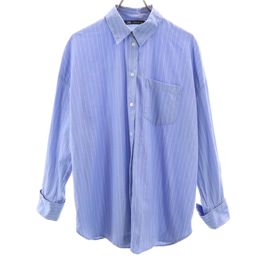 ZARA（ザラ） ストライプ柄 長袖 シャツ L ブルー系 メンズ 古着 中古